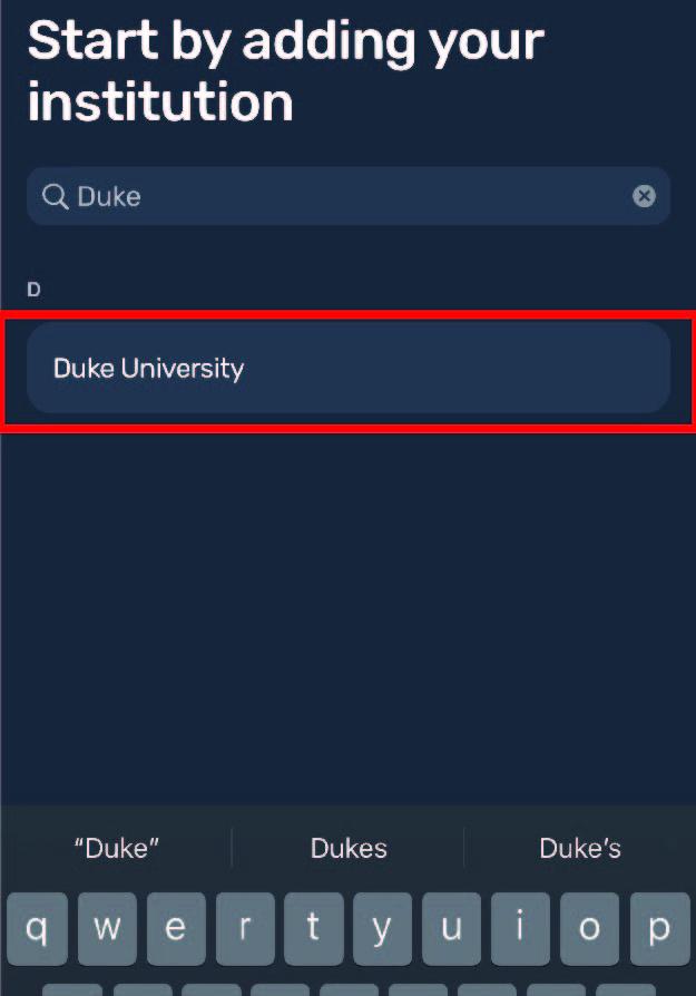 Add Duke University portal during eAccounts setup